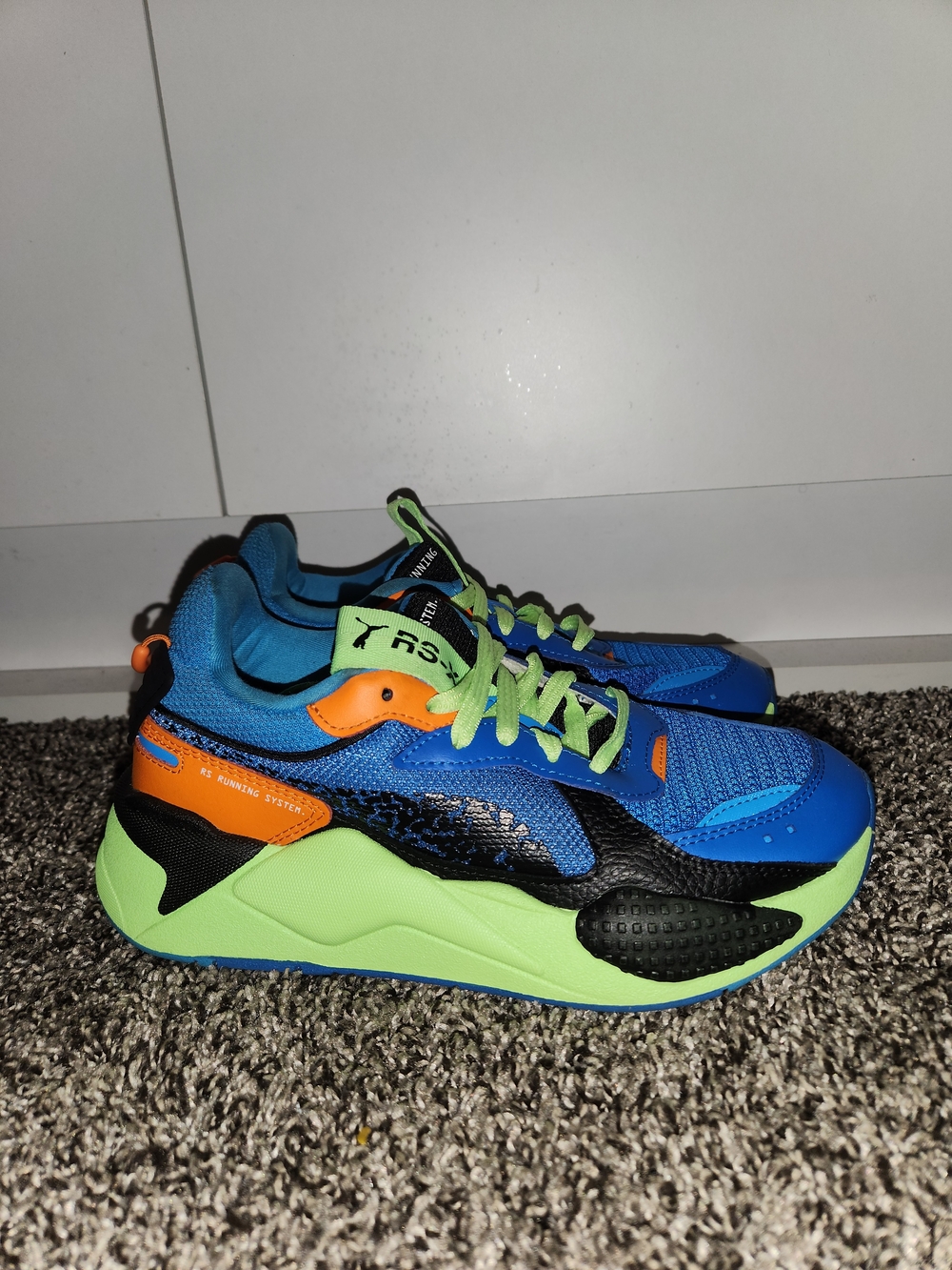Puma RS-X Kids Blue & Neon Green Athletic Sneakers